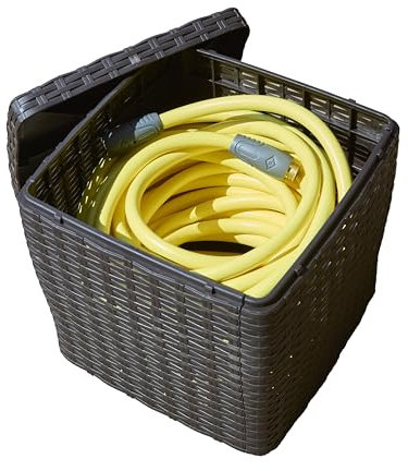 Real Hose Storage Soporte de almacenamiento para manguera de jardín al aire libre, caja decorativa para césped, almacenamiento para herramientas de jardín, juguetes para perros, pelotas deportivas y