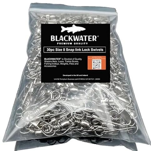 Blackwater 30 Pack Barrel Fishing Swivels Interlock Snap Link Clip Sea Carp Fishing Spinner Size 8 36mm Snaps Clips Quick Change Terminal Tackle High Strength Rolling Connectors