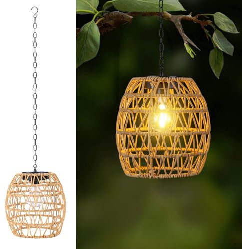 pearlstar Solarlampen für Außen hängend, Rattan-Solar-Lampions Außen wetterfest, Solarleuchten Garten im böhmischen Stil für Balkon, Terrasse, Patio, Hof-Deko