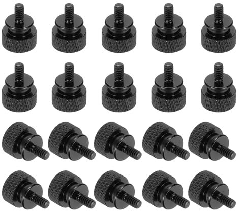sourcing map 20 Pcs 6#32 Knurled Thumb Screw Computer Case Threaded Hand Tighten Screws Aluminum Alloy for PC Case, Black
