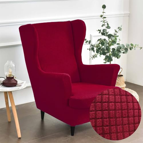 Highdi Fundas de silla con respaldo de alas de 2 piezas, funda de silla con respaldo de alas elástica, funda de sofá Jacquard de color sólido engrosado, protector de muebles para sillas de salón