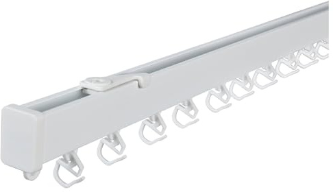 Single Track Curtain Rail Set, 55 Inches Ceiling Mounted Aluminum Curtain Track with Gliders and Hooks, Easy-Cut Adjustable White Rail for Sheer or Blackout Curtains