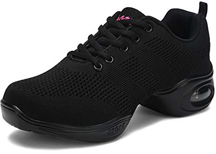 LSHEL Chaussures de Danse Gymnastique Sport Fitness Entraînement Danse Baskets 4cm Talon - Danse Jazz Chaussures de Danse, Noir, 40 EU
