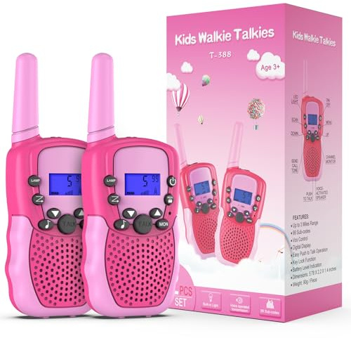 Kearui Jouets Filles 3-12 Ans, Talkies Walkies Enfants Radio à 2 Voies avec 8 Canaux, Lampe de Poche LCD Rétro-éclairée, Gamme de 3 Miles pour Aventures Extérieures, Camping, Randonnée