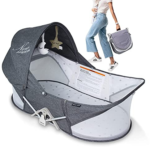 beberoad Cama portátil para bebé, cuna plegable de viaje, cuna infantil, cunas portátiles para recién nacidos, bebés, niños pequeños con colchón, mosquitera y red solar (gris oscuro)
