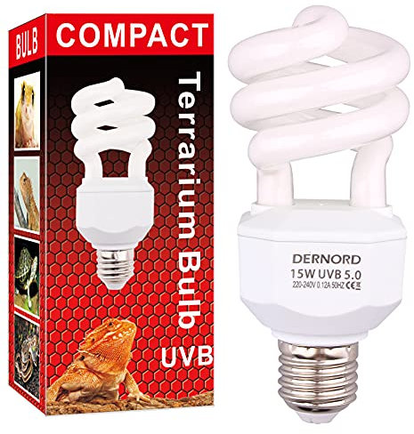 DERNORD UVB und UVA Light Bulb 5.0 15Watt - UV Licht Lampe Tiere Kompaktlampe für Eidechsenpanzer Wellensittich Leopardgecko Schildkröte Schlange