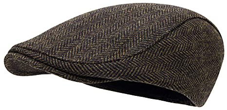 STARANCE Men's Flat Cap Wool Tweed Driving Irish Newsboy Hat (Herringbone Coffee)