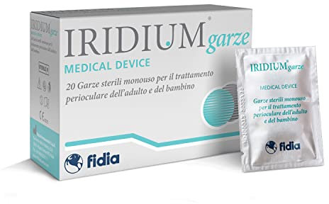 Fidia Farmaceutici Iridium gasa | 20 gasas estériles desechables | Para el tratamiento periocular del adulto | 100% algodón | Imbebido con principios naturales | Limpieza ocular