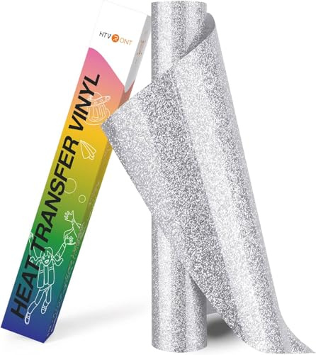 HTVRONT Heat Transfer Vinyl -10IN x 8ft(25.4 x 244 CM) Glitter Silver HTV Vinyl Roll, Iron on Vinyl for Cricut & Cameo - Easy to Cut & Weed for Heat Vinyl Design（Glitter Silver）
