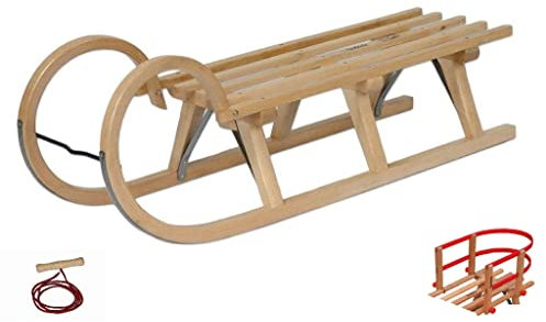 Set Hörnerschlitten Schlitten Tatry 2/110 + Zugleine (130cm) + Sitzlehne Holzschlitten Länge 110cm Rodel Rodel Abfahrt Rodelschlitten