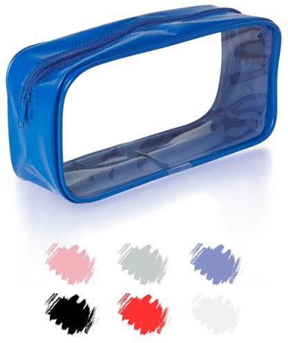 Soul Projekt Grande Estuche Escolar Transparente para Vuelta al Cole | Azul Neceser Transparentes Hombre y Mujer, Neceser Viaje, Estuches Pequeño Organizador de Maquillaje, PVC Pencil Case
