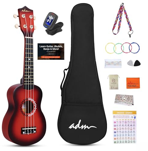 ADM Ukelele Soprano Kit 21 Pulgadas, Ukelele para Principiante Adulto con Bolso Correa Afinador, cuerdas arcoíris, mapa de acordes, correa colorida, púas, Naranja degradado