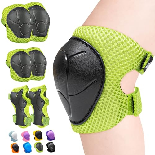 Inkidio Knäskydd för barn, enhörning, skyddsutrustning, set med knäskydd och armbågsskydd med handledsskydd för flickor, pojkar, rullskridskor, inline-skridskoåkning, skoter, cykling, cykel