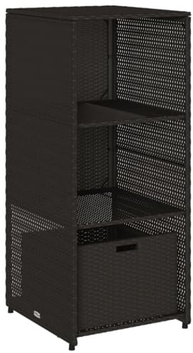 vidaXL Gartenschrank, Geräteschrank mit viel Stauraum, Beistellschrank Schrank mit Türen, Balkonschrank Terrassenschrank, Schwarz Poly Rattan
