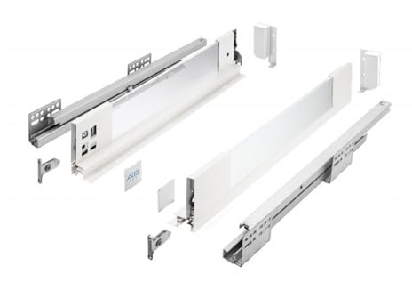 MS Beschläge Vollauszug Soft-Close Schubladensystem Weiß Schubkastensystem Milchglas Glaszargen Schubladenauszug 40kg Traglast (Länge: 500mm, Höhe: 120mm)