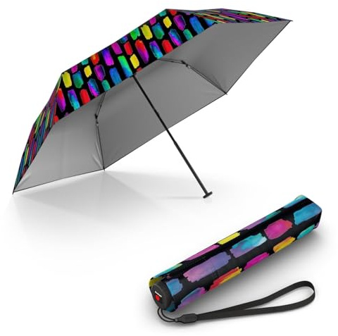 Knirps Taschenschirm Ultra I.030 Slim Manual - Leichtester 115 g - Exklusives Griff-Design - Sturmfest - 21 cm - Rainbow schwarz UV Schutz