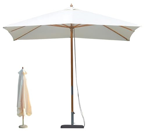 Tomaino - Ombrellone Da Giardino Per Esterno con Palo centrale In Legno di Bambù - Riparati Dal Sole con Telo Antivento e anti Raggi UV - Per Giardino, Balcone, Terrazzo (3x3)