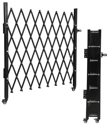 Single Folding Security Gate, 85 H x 95 W Flexible Expanding Security Gate, Folding Driveway Door Gate, Aluminum Security Gate, 360°Rolling Barricade Gate, Scissor Gate or Door, Black