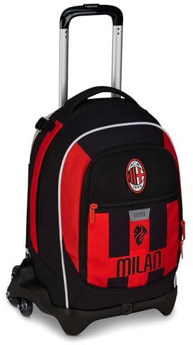 Seven Milan Trolley Scuola Jack 3 Ruote, Rosso Nero, Squadra Calcio, Zaino Con Carrello Sganciabile Da 33 Litri, Per Scuola Elementare e Media,Bambino