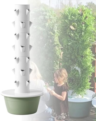 coltivazione per erbe aromatiche, frutta e verdura da interno, torre da giardino aeroponica con pompa di idratazione, adattatore, vasi a rete e timer.,7-layers