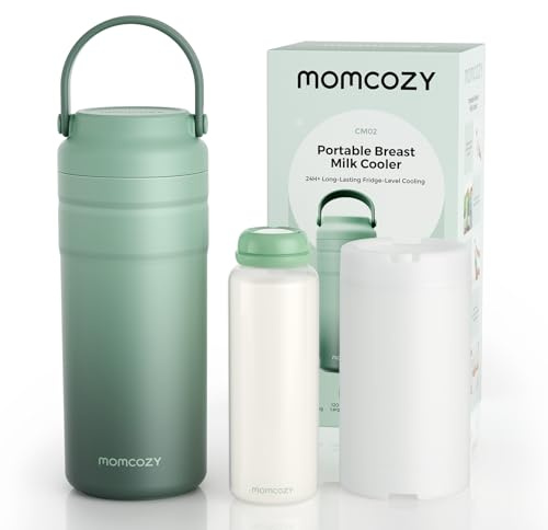 Momcozy Portable Breast Milk Cooler for Travel, 24H Ice-Free Cooling Breastmilk Storage Bottles Container, 12 Ounces Leak Proof Outdoor Small Freezer, Baby Breastfeeding Essential for New Moms