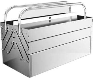 Cassetta degli attrezzi portatile in acciaio inox con organizer pieghevole a 3 livelli, struttura in metallo resistente per un facile trasporto e conservazione a mano
