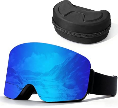 Peelanmall Occhiali da sci da uomo, da donna, da motocross, anti-appannamento con protezione UV, antivento, alta traspirabilità, per pattinaggio, snowboard, snowboard, snowboard, snowboard (blu)