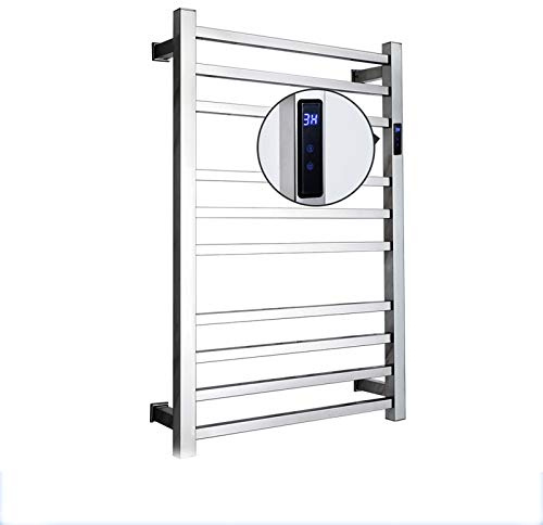 KLGFBDC Scaldasalviette in Acciaio Inossidabile, portasciugamani riscaldato a 10 Barre e stendibiancheria, Design da Parete con Spina/Cablaggio, Bagno in Acciaio Inossidabile Quadrato e ro