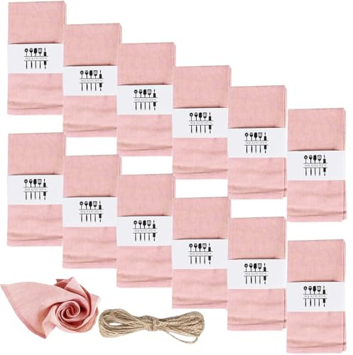 12-pack tygservetter, 40 x 40 cm, återanvändbara tygservetter, 100 % natur servetter, linneservetter, bomull, servetter, tyg, bordsdekoration för bröllop, födelsedag, kök (rosa)