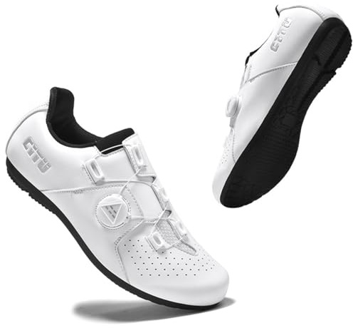 TvzsiY Scarpe da Ciclismo Uomo Donna Scarpe da Bicicletta Strada con Suola in Gomma Scarpe da Mountain Bike Antiscivolo e Traspiranti,Bianca,36 EU