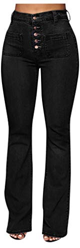 Bootcut jeans dam hög midja smala elastiska säckiga ben jeans | Push Up jeans för kvinnor, chic och formande byxor, blekt effekt, elastisk midja med knapp, jeans magkontroll