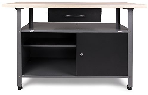 Ondis24 Montagewerkbank Werkbank Klaus 120 cm, Metall, abschließbarer Tür, höhenverstellbare Füße (Arbeitshöhe 85 cm, Schwarz)