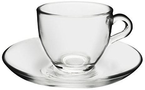 PASABAHCE Set 6 Tazzine Caffè Con Piatto Vetro Basic Arredo Tavola, 1000ml