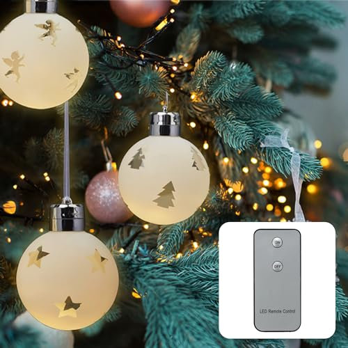 hellum Weihnachtsdekoration LED-Glaskugeln 3er- Set mit Fernbedienung, Mattes Glas, 3 warmweiße LEDs, ø8cm, 520613