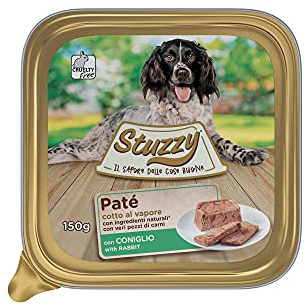 Stuzzy, Cibo Umido per Cani Adulti al Gusto Coniglio, Paté e Carni in Pezzi - Totale 3,3Kg (22 Vaschette da 150G)