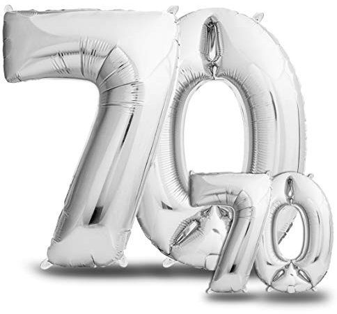 envami® Luftballons 70. Geburtstag XXL Silber - Riesen Folienballon in 2 Größen 40 & 16 - 101cm + 40cm Geburtstagsdeko Set - Vier Zahlen - Ideal als Deko - fliegt mit Helium