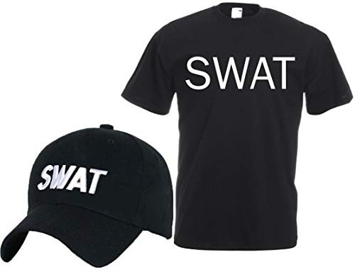 Set T-shirt & baseballkeps Swat Security Casual Military sporthatt 100 % bomull män kvinnor skjorta (set Swat Baseball Cap, 2XL)