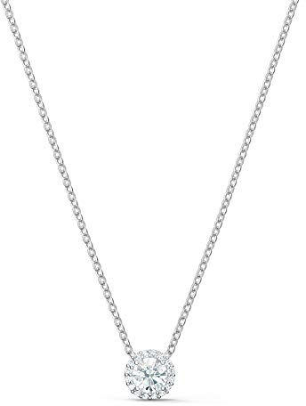 Swarovski Una Angelic Pendant with Circular Clear Crystal and Clear Crystal Pavé on a Rhodium Plated Chain
