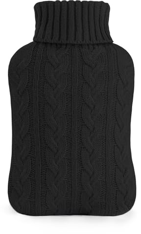 samply Hot Water Bottle with Knitted Cover, 2L Hot Water Bag for Hot and Cold Compress, Hand Feet Warmer, Neck and Shoulder Pain relief, Black