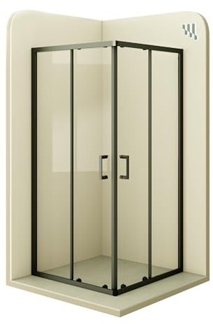 Mampara de Ducha Diana 70x100x190cm, REVERSIBLE, Puertas Correderas, Ajuste 67.5-69.5x97.5-99.5cm, Perfiles Negros, Cristal Templado Transparente 6mm