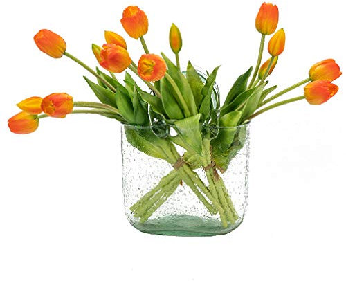 DUYONE 15 Tulipanes Artificiales, Ramo de látex de Tacto Real, Tulipanes Falsos para Oficina, Boda, Fiesta, hogar, Cocina, jardín (Naranja, 15 Unidades)