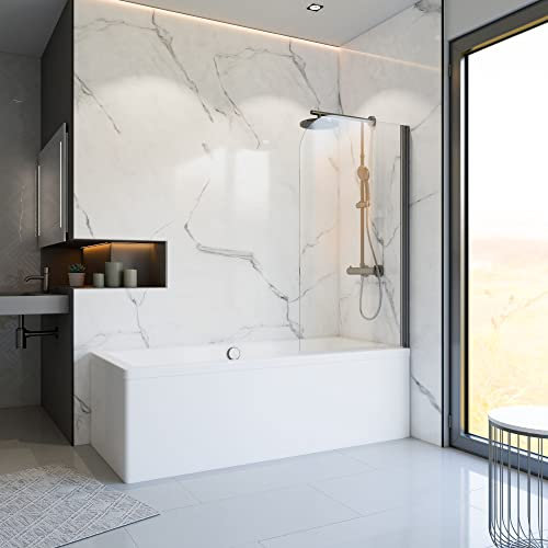 Schulte pare baignoire 80 x 140 cm, profilé gun metal, montage gauche droite, écran 1 volet mobile pivotant pliant 180° contre le mur, verre de sécurité 5 mm transparent, joint d'étanchéité