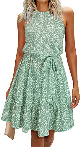 Newshows Sommerkleid Damen Knielang Elegant Kleid Neckholder Sommer Ärmellos Freizeitkleider mit Taschen(Floral-8, XL)