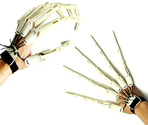 LONGLU Extensions articulées pour doigts d'Halloween, gants de griffe en os de crâne, une paire de griffes de diable, gants de cosplay pour tous les doigts, griffes de main d'araignée flexibles,