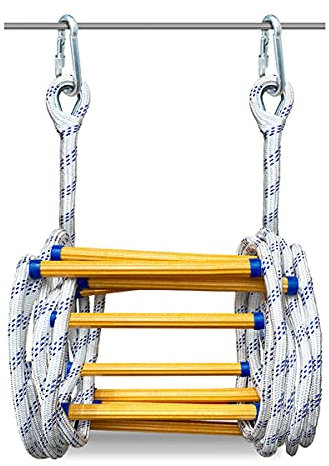 PHONME 3m 5m 8m 10m 15m 20m Strickleiter Feuerleiter Fluchtleiter Rettungsleiter Notleiter Mehrzweckleiter Feuerleiter Tragfähigkeit bis zu 420 kg mit Haken Für Feuerleitern Und Balk(Size:3m)