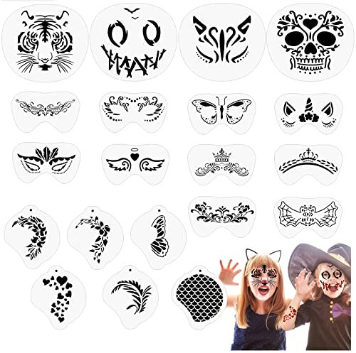 OOTSR 20 Stück Wiederverwendbare Schablonen für Kinder, Tattoo-Schablonen für Gesicht und Körper, Kreativität Tattoo Schablone für Halloween Schminke Partys
