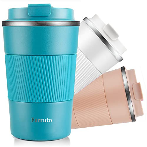 Farruto Kaffeebecher to go Thermobecher Edelsthal - Auslaufsicher Kaffeebecher mit Deckel 13oz/380ml Autobecher, doppelwandig isoliert für Kaffee Wasser und Tee, Kaffee-to-go Becher (Blau)