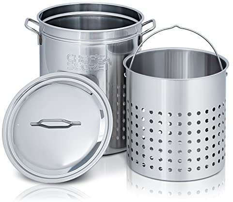 Chef's Secret 44 Quart Stainless Steel Stockpot w/Basket Perfect for Gumbo, Spaghetti, Crawfish Boils, Stews and Gumbo