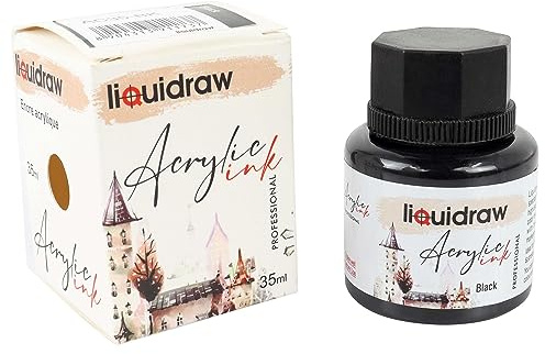 Liquidraw Acrylic Inks for Artists 20 Colours Black White Available Waterproof Ink 35ml Professional for Painting, Drawing, Paints, Art, Brushes, Paper, Board, Canvas, Fabric & Wood (Black)