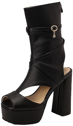 Mo Joc Botas de verano elegantes para mujer con plataformas gruesas y tacones altos